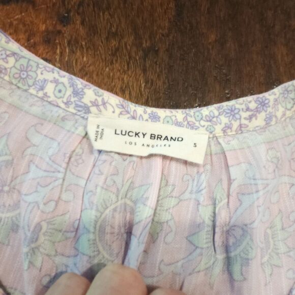 LUCKY BRAND boho floral babydoll top sleeveless pink purple cotton blouse S - Picture 5 of 8